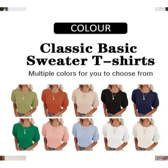 Women's Knit Pullover Short Sleeve Crew Neck Casual Summer Spring Tops - Picture 7 of 7